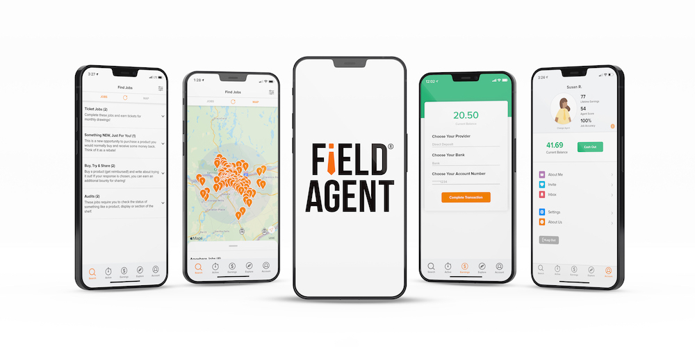 Múltiples teléfonos mostrando la aplicación Field Agent